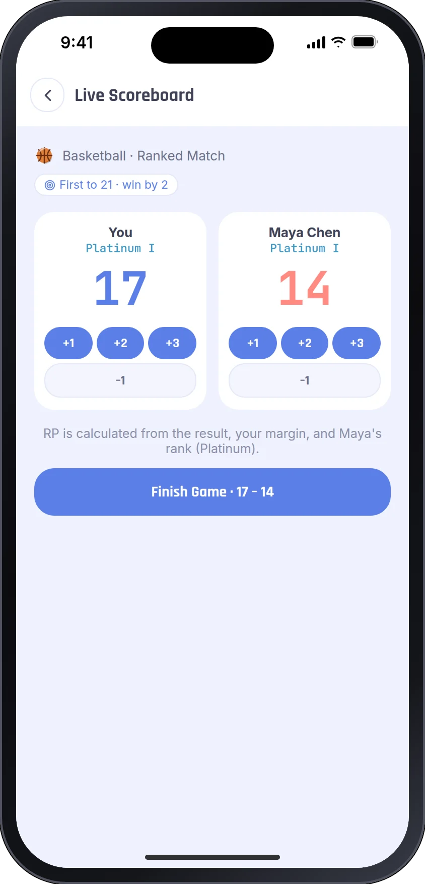 Live scoreboard for a ranked basketball game