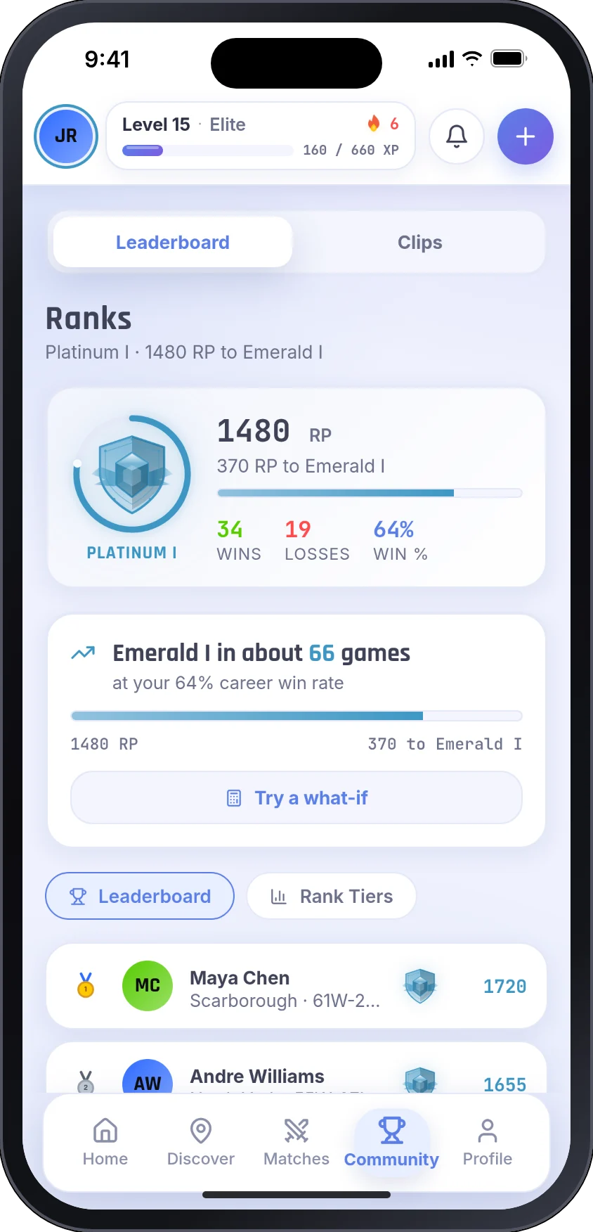 Leaderboard with player rankings